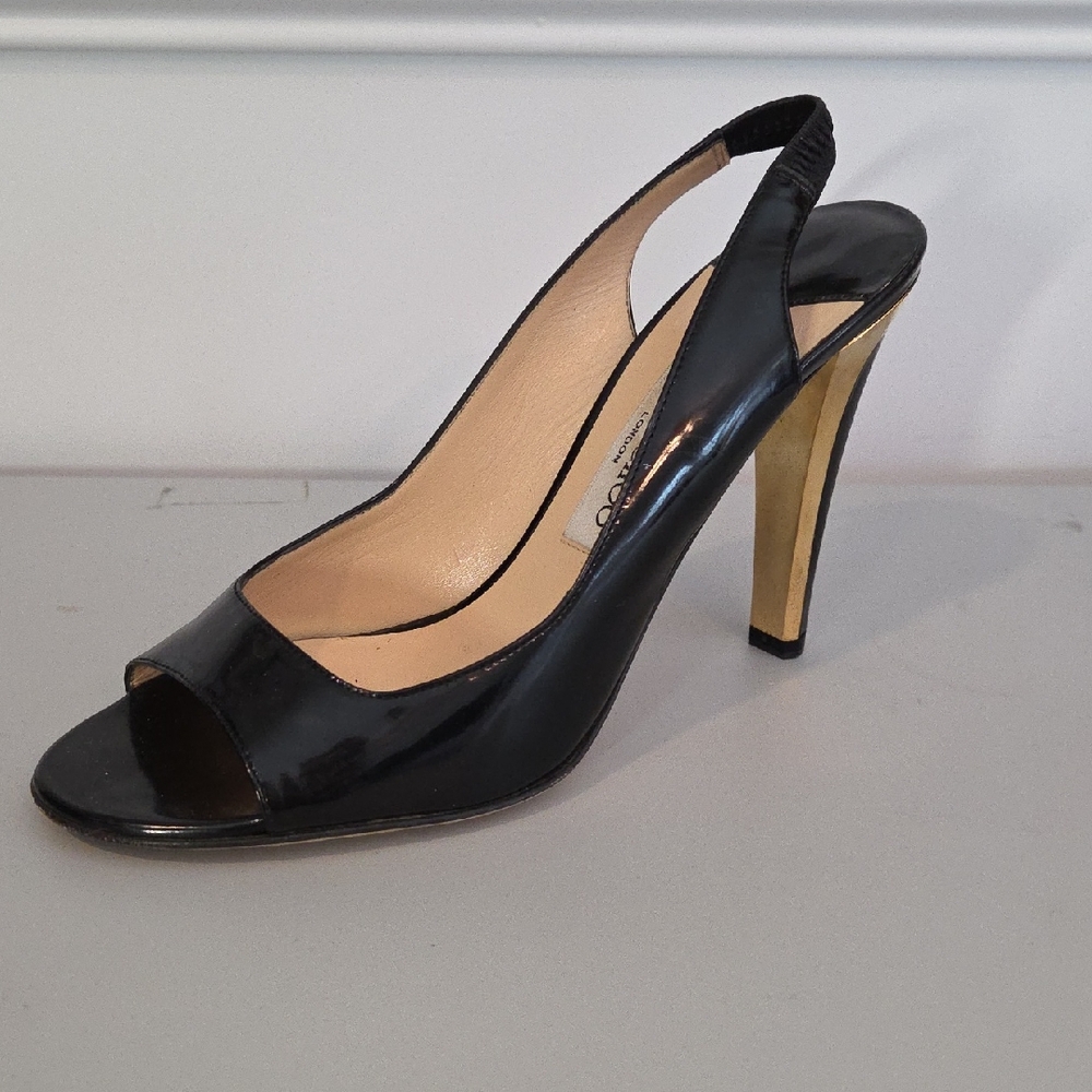 Jimmy Choo Black and Gold Slingback Heels